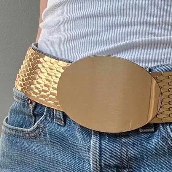 Vintage Gold Statement Belt 80s 90s Metallic Fashion Costume Accessory - Picture 2 of 5